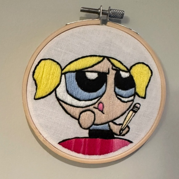 PowerPuff Girls Cartoon Bubbles Homework Finished Embroidery Art - Picture 1 of 2